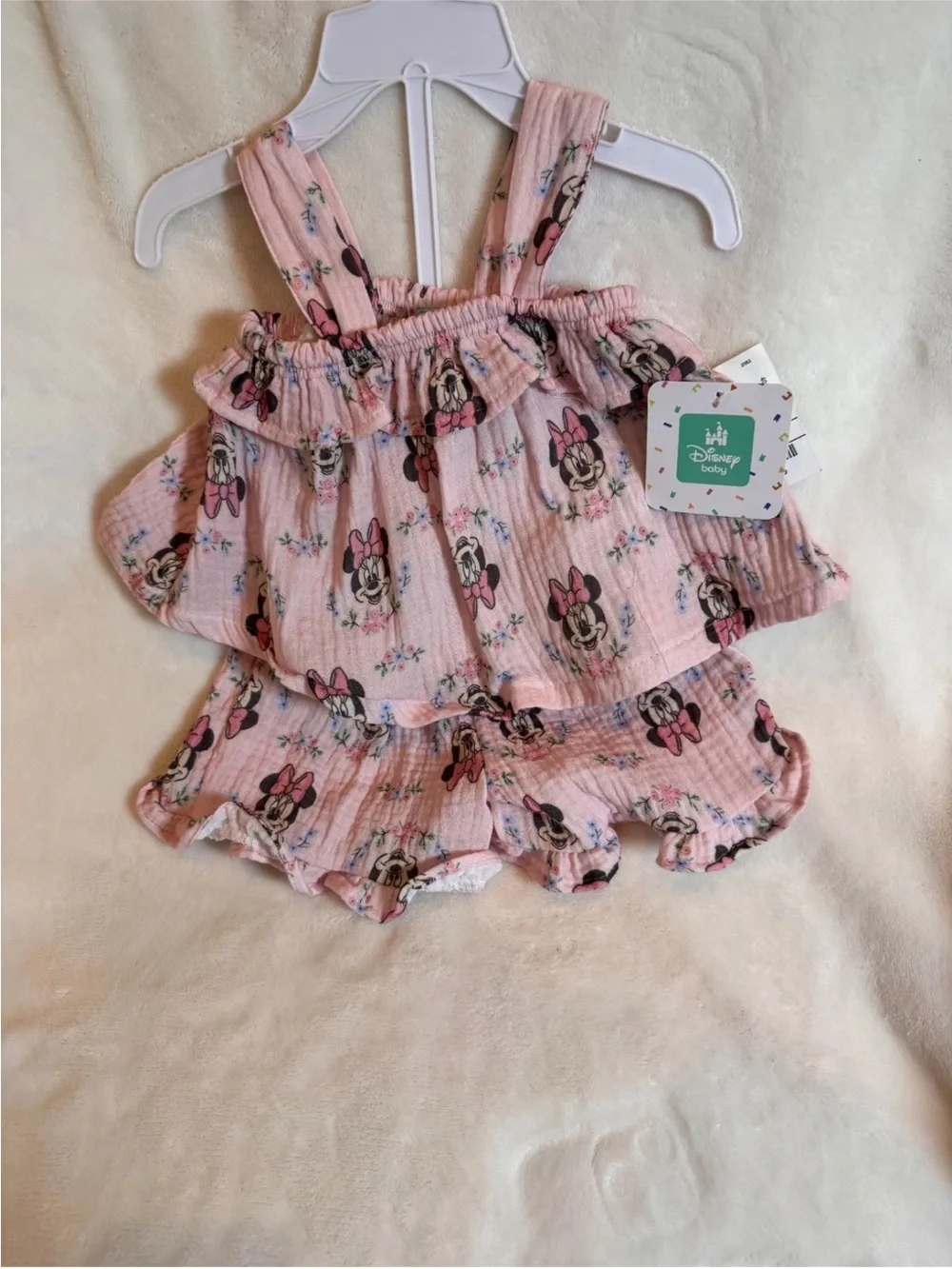 Disney Baby Minnie Mouse 2 piece Infant Gauze Summer Outfit NO HANGER